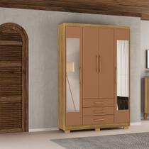 Guarda Roupa Solteiro Linna 150cm 4 Portas de Bater 2 com Espelhos 3 Gavetas Nature/Terracota G98 - Gran Belo Guarda Roupa Solteiro Linna 150cm 4 Portas de Bater 2 com Espelhos 3 Gavetas Nature/Terracota G98 - Gran Belo