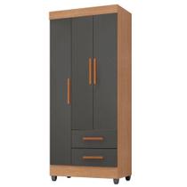 Guarda Roupa Solteiro Lite 3 Portas Nature Cinza - Móveis Leão