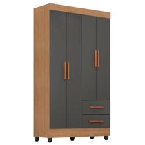 Guarda Roupa Solteiro Lite 4 Portas Nature Cinza Móveis Leão