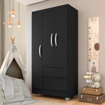 Guarda Roupa Solteiro Lohaine 3 Pts Preto Fosco - Moveis Arapongas