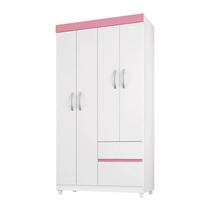Guarda Roupa Solteiro Lótus 4 Portas e 2 Gavetas Flex Branco/Rosa - Demóbile