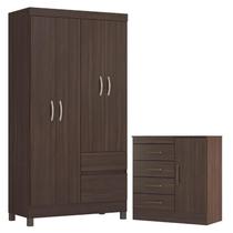 Guarda Roupa Solteiro Lótus com Cômoda Montevidéu Café Touch -Demóbile