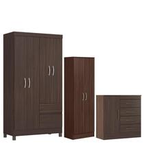 Guarda Roupa Solteiro Lótus com Multiuso Golden com Cômoda Montevidéu Café - Demóbile