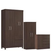 Guarda Roupa Solteiro Lótus com Multiuso Viena com Cômoda Montevidéu Café - Demóbile