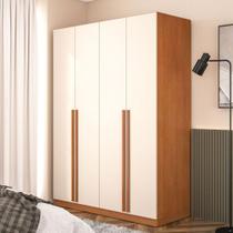 Guarda-Roupa Solteiro Luna 4 Portas 2 Gavetas Creme/Freijó - Politorno