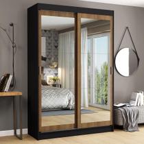 Guarda-Roupa Solteiro Madesa Tokio 2 Portas de Correr de Espelho 2 Gavetas - Preto/Rustic Guarda-Roupa Solteiro Madesa Tokio 2 Portas de Correr de Espelho 2 Gavetas - Preto/Rustic