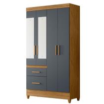 Guarda Roupa Solteiro Madri 4p Espelho 110 Cm Freijo Cinza Moval