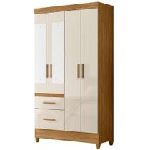 Guarda Roupa Solteiro Madri 4p Espelho 110 Cm Freijo Off White Moval