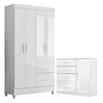 Guarda Roupa Solteiro Madri com espelho e Cômoda Vênus Branco Flex Moval Guarda Roupa Solteiro Madri com espelho e Cômoda Vênus Branco Flex Moval