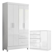 Guarda Roupa Solteiro Madri Com Espelho E Cômoda Vênus Branco - Moval Guarda Roupa Solteiro Madri Com Espelho E Cômoda Vênus Branco - Moval