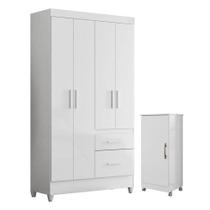 Guarda Roupa Solteiro Madri E Armário Multiuso Lírio Branco Brilho - Moval