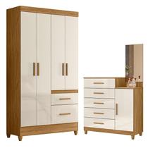 Guarda Roupa Solteiro Madri e Cômoda Lisboa Freijó Off White Moval