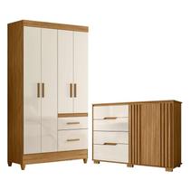 Guarda Roupa Solteiro Madri e Cômoda Texas Freijó Off White Moval