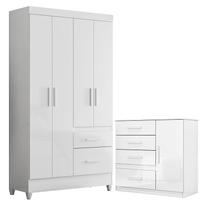 Guarda Roupa Solteiro Madri e Cômoda Vênus Branco Flex Moval