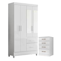 Guarda Roupa Solteiro Madri Flex com espelho e Cômoda MS913 Branco Brilho Moval Guarda Roupa Solteiro Madri Flex com espelho e Cômoda MS913 Branco Brilho Moval