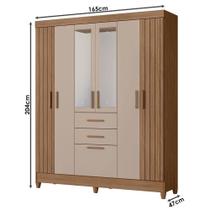 Guarda Roupa Solteiro Malta 7 Portas Carvalho Fendi Com Espelho - Moval
