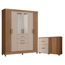 Guarda Roupa Solteiro Malta com Espelho e Cômoda Texas Carvalho Fendi Moval