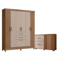 Guarda Roupa Solteiro Malta e Cômoda Texas Carvalho Fendi Moval