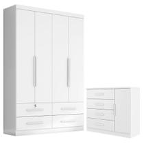 Guarda Roupa Solteiro Maximus Plus 4 portas com Cômoda Sapateira Genova Plus Branco-Zanzini Guarda Roupa Solteiro Maximus Plus 4 portas com Cômoda Sapateira Genova Plus Branco-Zanzini