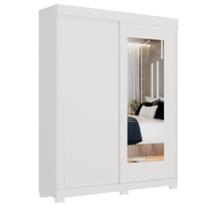 Guarda-Roupa Solteiro MDF Herval Alva, 2 Portas de Correr, Branco Ártico, com Espelho