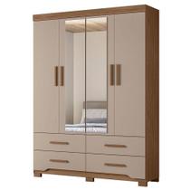 Guarda Roupa Solteiro Miami 4 Portas Carvalho Fendi Com Espelho - Moval