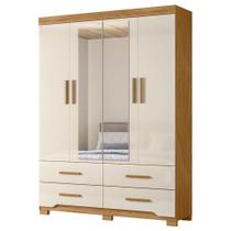 Guarda Roupa Solteiro Miami 4 Portas Freijó Off White Com Espelho - Moval Guarda Roupa Solteiro Miami 4 Portas Freijó Off White Com Espelho - Moval