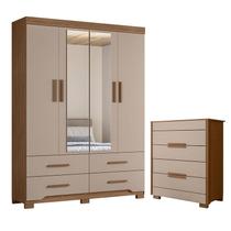 Guarda Roupa Solteiro Miami e Cômoda Dhara Carvalho Fendi Moval