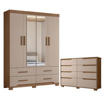 Guarda Roupa Solteiro Miami e Cômoda Georgia Carvalho Fendi Moval