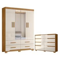 Guarda Roupa Solteiro Miami e Cômoda Georgia Freijó Off White Moval