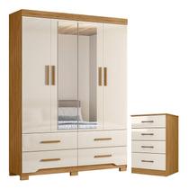 Guarda Roupa Solteiro Miami e Cômoda MS913 Freijó Off White Moval