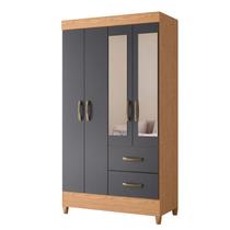 Guarda Roupa Solteiro Mobi 04 portas com Espelho Freijo Titanium - Móveis Albatroz
