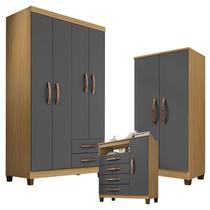 Guarda Roupa Solteiro Modena 4 Portas com Cômoda Gaveteira Cannes e Armário Multiuso Recife na cor Carvalho Americano Grafite - Incorplac Guarda Roupa Solteiro Modena 4 Portas com Cômoda Gaveteira Cannes e Armário Multiuso Recife na cor Carvalho Americano Grafite - Incorplac