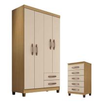Guarda Roupa Solteiro Modena 4 Portas Com Cômoda Gaveteira Cannes Na Cor Carvalho Americano Off White - Incorplac