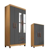 Guarda Roupa Solteiro Modena 4 Portas com Espelho e Armário Multiuso Recife Carvalho Americano Grafite Incorplac Guarda Roupa Solteiro Modena 4 Portas com Espelho e Armário Multiuso Recife Carvalho Americano Grafite Incorplac
