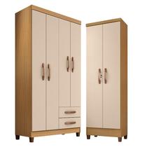 Guarda Roupa Solteiro Modena 4 Portas e Armário Multiuso Egito Carvalho Americano Off White Incorplac