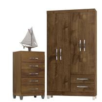 Guarda Roupa Solteiro Módena 4 Portas E Cômoda Cannes 5 Gavetas Malbec Incorplac