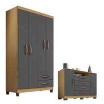Guarda Roupa Solteiro Modena 4 Portas E Cômoda Madri Carvalho Americano Grafite - Incorplac Guarda Roupa Solteiro Modena 4 Portas E Cômoda Madri Carvalho Americano Grafite - Incorplac