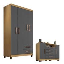 Guarda Roupa Solteiro Modena 4 Portas e Cômoda Madri Carvalho Americano Grafite Incorplac Guarda Roupa Solteiro Modena 4 Portas e Cômoda Madri Carvalho Americano Grafite Incorplac