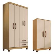 Guarda Roupa Solteiro Modena com 4 Portas e Armário Multiuso Egito Carvalho Americano Off White Incorplac