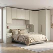 Guarda Roupa Solteiro Modulado 5 Peças com Cabeceira 9 Portas 6 Gavetas Seletto Areia