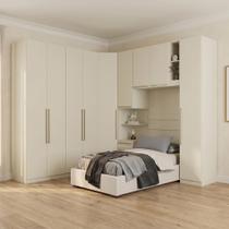 Guarda Roupa Solteiro Modulado 6 Peças com Cabeceira 9 Portas 3 Gavetas Seletto Areia