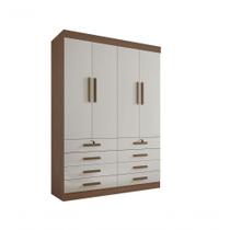 Guarda Roupa Solteiro Mônaco 4 Portas 8 Gavetas Sem Pés - D' Doro Castanho/off White Guarda Roupa Solteiro Mônaco 4 Portas 8 Gavetas Sem Pés - D' Doro Castanho/off White