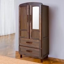 Guarda-Roupa Solteiro Murici Madeira Maciça 2 Portas 2 Gavetas com Espelho Imbuia Natural - Pnr Móveis