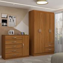 Guarda-Roupa Solteiro Natalie 4 Portas 2 Gavetas com Cômoda 1 Porta 5 Gavetas Cinamomo - Panorama Móveis