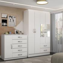 Guarda-Roupa Solteiro Noah 4 Portas 2 Gavetas com Cômoda 1 Porta 5 Gavetas Branco - Panorama Móveis