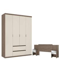 Guarda Roupa Solteiro Nobre 4 Portas Rustic Off White Acetinado e Cabeceira Formosa Glass - THB