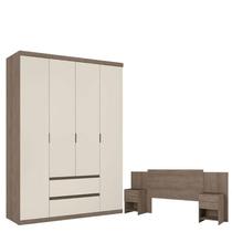 Guarda Roupa Solteiro Nobre 4 Portas Rustic Off White Acetinado e Cabeceira Formosa Rustic - THB