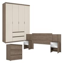 Guarda Roupa Solteiro Nobre 4 Portas Rustic Off White com Cômoda Gaveteiro Condessa e Cabeceira Formosa Glass Rustic - THB