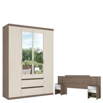 Guarda Roupa Solteiro Nobre Glass 4 Portas Rustic Off White Acetinado e Cabeceira Formosa Glass Rustic - THB
