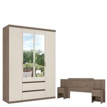 Guarda Roupa Solteiro Nobre Glass 4 Portas Rustic Off White Acetinado e Cabeceira Formosa Rustic - THB